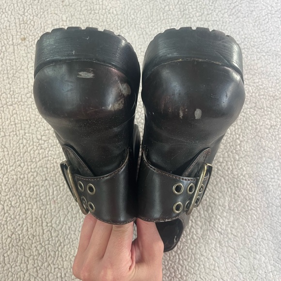 VINTAGE 90S Y2K LEI BROWN CHUNKY LEATHER PLATFORM SHOES 6.5 WOMENS - Picture 7 of 10